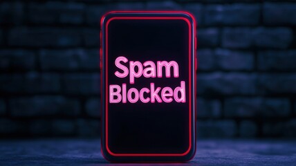 Poster - Smartphone display shows spam blocked notification urban environment digital content night view cybersecurity concept