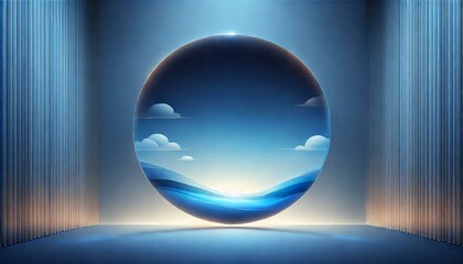 Fototapete - A serene blue background with a gradient effect, transitioning from a deep navy blue at the top to a lighter sky blue at the bottom. The background is illuminated with soft, diffused light.