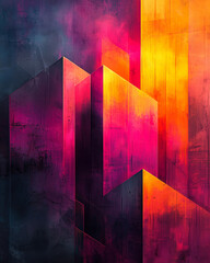 Wall Mural - vibrant abstract geometric art with pink and orange hues merging into a dynamic composition