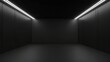© hassan - High-quality 3d abstract rendering of dark lines and light accents in an empty black studio room with minimalist design and dark background
