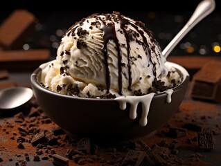 Canvas Print - Delicious Picture of Vanilla Ice Cream with Chocolate Sprinkles and a Spoon