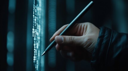 Poster - Hand with Stylus and Digital Lock Symbol