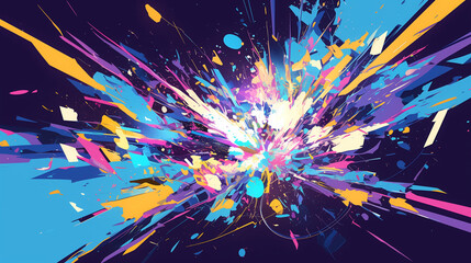 Wall Mural - dynamic abstract explosion in bold hues with a central burst of white light amidst vivid splatters