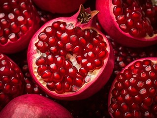 Wall Mural - Close-up of Pomegranates with Red Juicy Seeds 