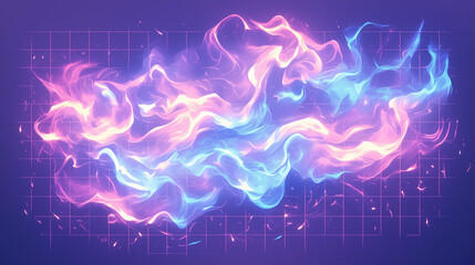 Wall Mural - ethereal smoke trails in shades of blue and pink with a grid backdrop adding a digital touch