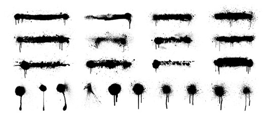 Poster - Dirty spray graffiti lines with splashes and dripping paint. Spray paint spray marks for text and background, grunge lines with splatters. Graffiti stencil texture, vector template. Ink graphic box