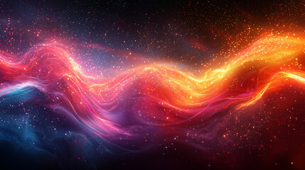 Wall Mural - vibrant waves of red and blue energy flow across a starlit sky in a dynamic abstract visualization
