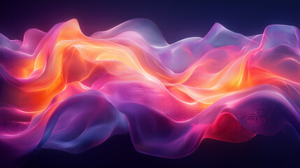 Wall Mural - abstract neon landscape with soft peaks and valleys glowing in pink and orange against a dark backdr