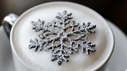 Wall Mural - Cup of Coffee or Hot Cocoa with Snowflake Decoration (