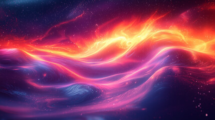 Wall Mural - fiery swirl of red and pink neon lights dances across the night sky in an abstract display of cosmic