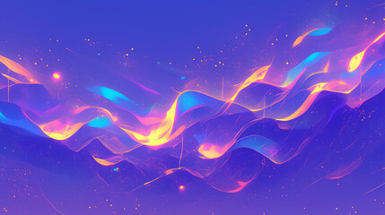 Wall Mural - serene neon waves flowing in a cosmic dance of pink and blue across a star-speckled night sky