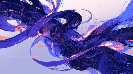 Wall Mural - abstract blue and purple swirls coalesce in a dark, fiery nebula of neon light and cosmic energy