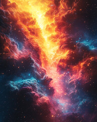 Wall Mural - abstract nebula in vibrant reds and blues, a cosmic dance of clouds and stars in a dynamic sky