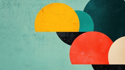 Poster - A vibrant abstract composition featuring colorful semicircles against a textured teal background.