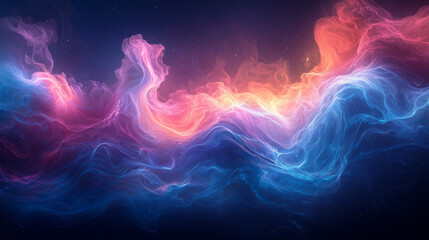 Wall Mural - vivid waves of glowing pink and blue with a dynamic energy flow against a starlit sky