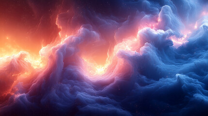 Wall Mural - spectacular abstract depiction of fiery red and cool blue energy waves under a starry night