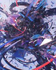 Wall Mural - shattered shards dynamic explosion in red and blue abstract