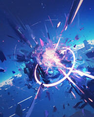 Wall Mural - cosmic explosion with swirling energies in vibrant blue and pink hues