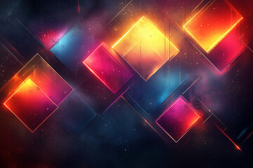 Wall Mural - cosmic geometric shapes glowing in vibrant hues against a starry dark backdrop, evoking a sense of deep space exploration