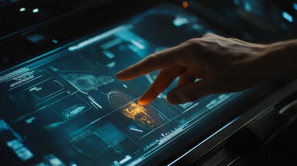Poster - Interactive technology exploration futuristic lab digital interface high-tech environment close-up view innovation concept