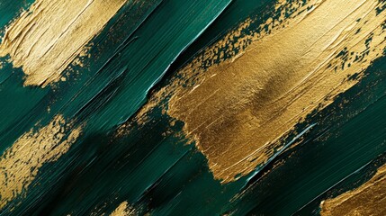 Poster - Artistic abstract gold and green brush strokes modern art studio digital artwork creative environment close-up view luxury concept