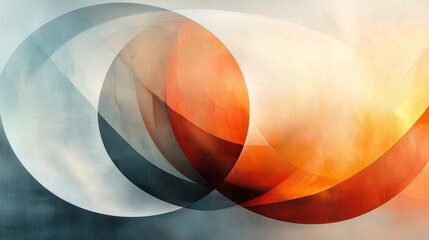 Wall Mural - interlocking circles in soft blue and fiery orange on a textured background create a serene abstract design