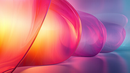 Wall Mural - flowing pink and orange waves create an immersive visual experience in a modern minimalist abstract artwork