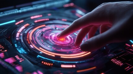 Poster - Interactive digital interface engagement futuristic tech lab ui/ux design experience virtual environment close-up view innovation concept