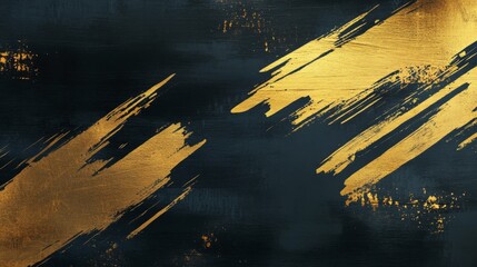 Poster - Artistic gold and black abstract brush strokes digital art modern design dark background artistic expression contemporary style