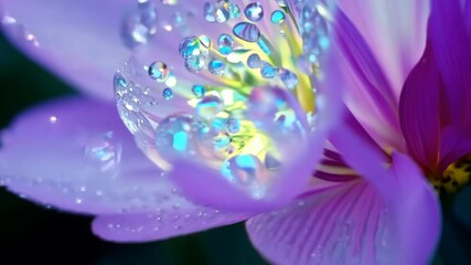 Poster - Light violet flowers with tiny bubbles on petals sprinkled or poured by water