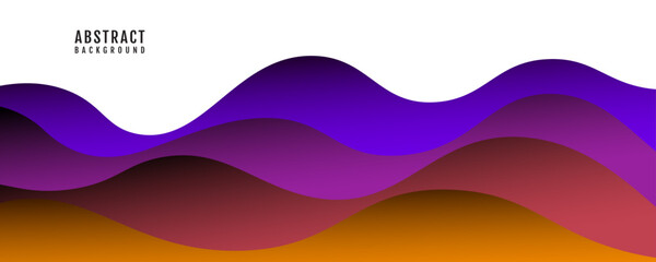Poster - 3D white abstract background overlap layer on bright space with colorful flowing waves decoration. Modern graphic design element cutout style concept for web banner, art, flyer, card or brochure cover