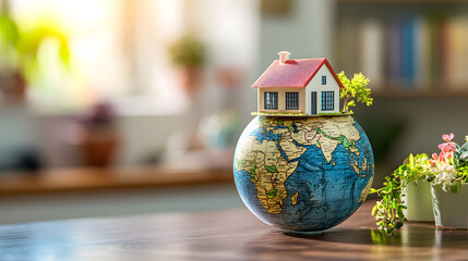 Wall Mural - A globe with a house symbolizes global living and environmental awareness.