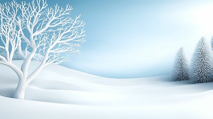 Wall Mural - winter background silence concept, a serene winter landscape featuring a bare white tree and snow-co