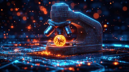 Poster - A futuristic microscope examining a glowing particle.
