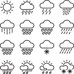 vector silhouette weather line icon set