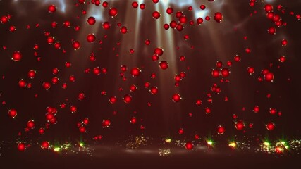 Wall Mural - Falling Christmas Balls on Red Background