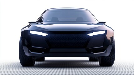 Poster - A futuristic SUV mockup featuring a minimalistic front design with cutting-edge headlights and aerodynamic elements on a transparent background
