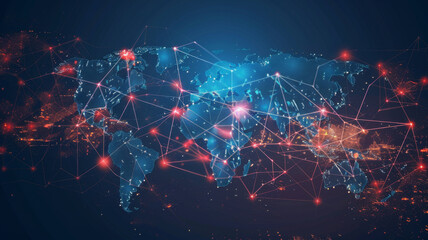 Poster - Map connecting worldwide data cloud computing tech concept abstract global transfer