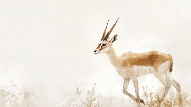 A graceful antelope with slender legs and delicate horns