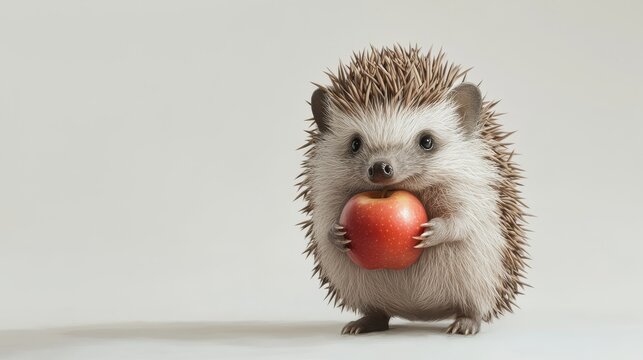 A hedgehog holding an apple