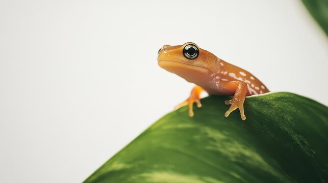 A tiny newt perched on a leaf
