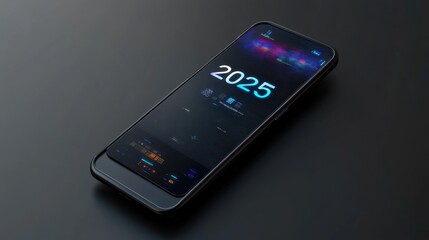 Poster - Modern smartphone isolated on a dark background with futuristic 