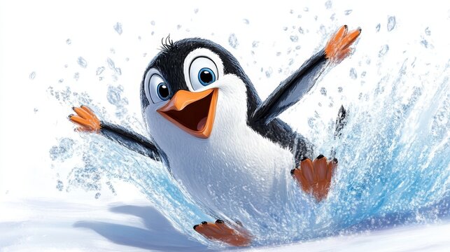A penguin sliding down an ice slope