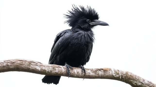 A black umbrella bird with a fluffy crest