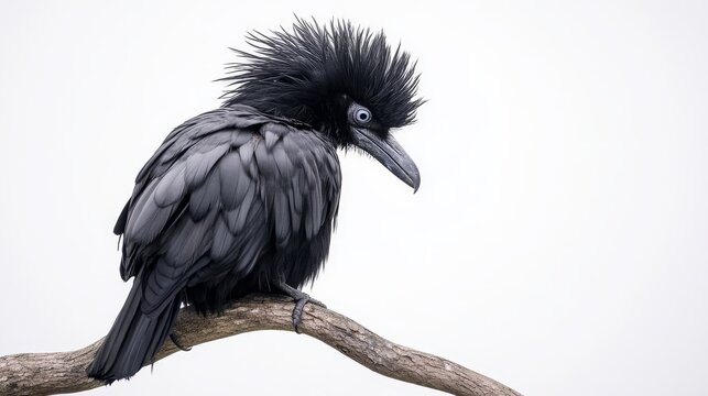 A black umbrella bird with a fluffy crest