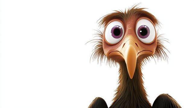 A cartoonish vulture with big eyes