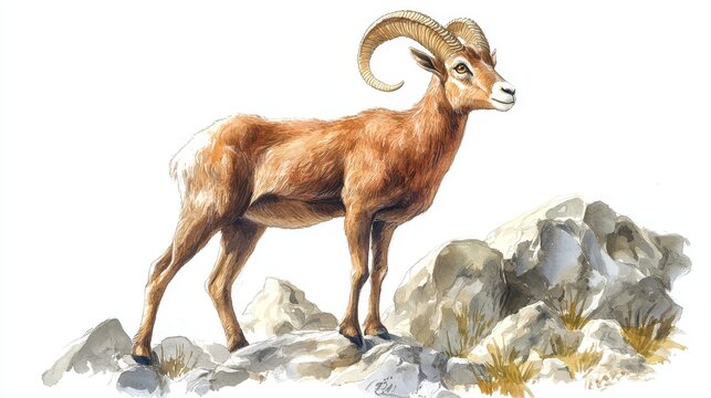 A mountain goat-like urial with curving horns