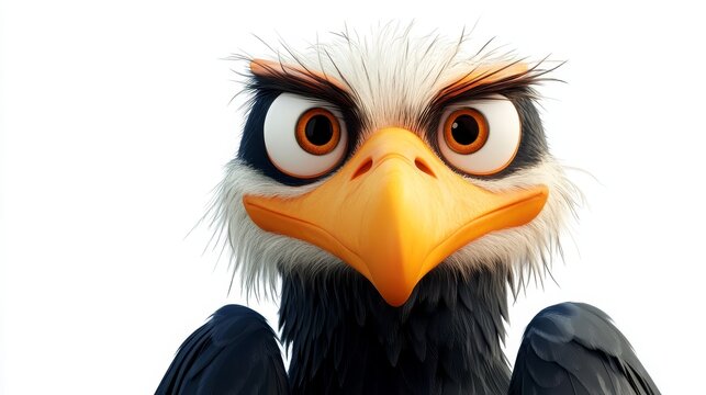 A cartoonish vulture with big eyes