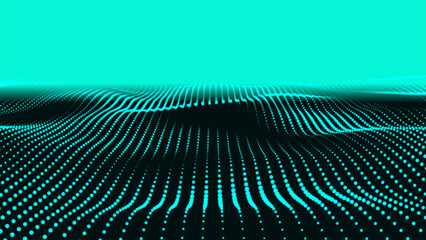 Poster - Futuristic moving dots, hi-tech and big data visualization. Abstract dots wave seamless loop 3D motion graphics