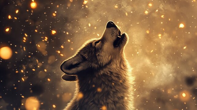 A wolf pup howling at the moon
